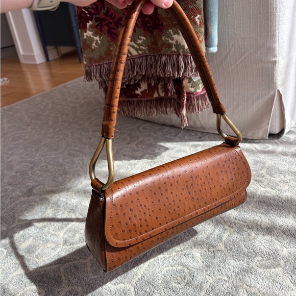 Brown Faux Ostrich Baguette Handbag Purse Clutch - Picture 3 of 5